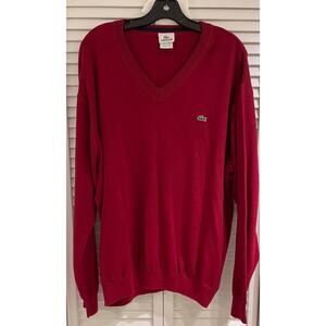 Lacoste 100% Cotton Men's V Neck Pull Over L/S Sweater Size 2 XL - 8 Wine Red A+